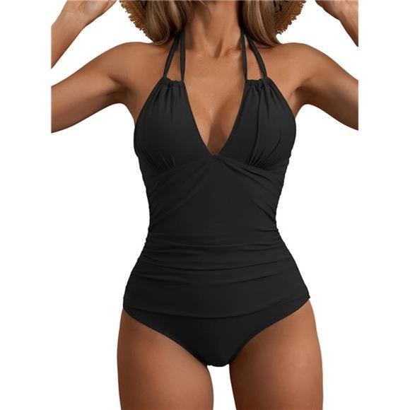 Women's One Piece Swimsuits Tummy Control Halter Slimming Bathing